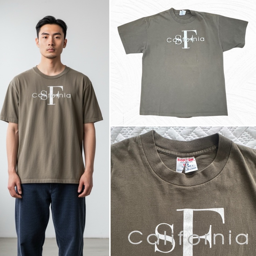 Vintage SF California Tourist Shirt XL Faded Olive Single Stitch 90s Tee Jay
